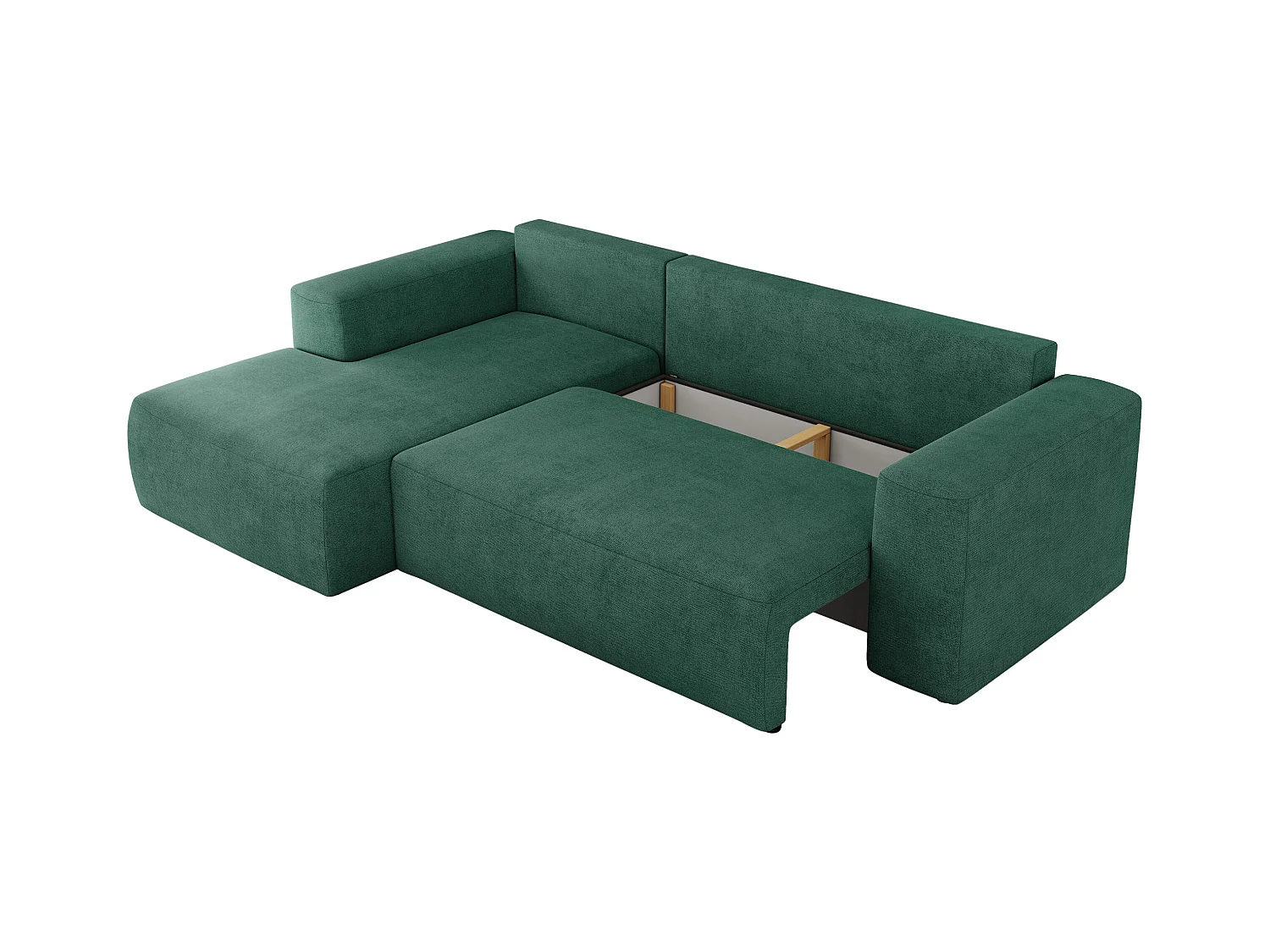 Ecksofa TRENTINO - mit Schlaffunktion und Bettkasten, L-form Couch, lose Kissen und Armlehnen - Grün Stukture - Ecke Links