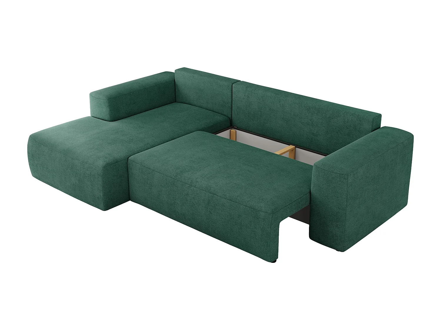 Ecksofa TRENTINO - mit Schlaffunktion und Bettkasten, L-form Couch, lose Kissen und Armlehnen - Grün Stukture - Ecke Links
