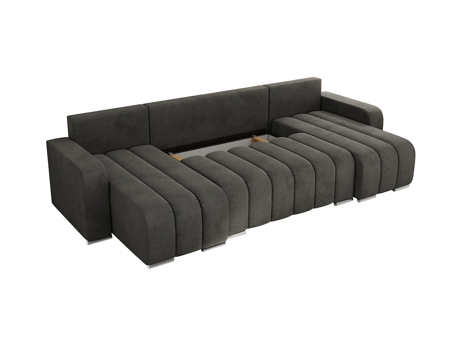 Ecksofa KIRASSO U - Wohnlandschaft, Schlaffunktion und Bettkasten, Couch U-form, lose Kissen - Dunkelgrau Velvet