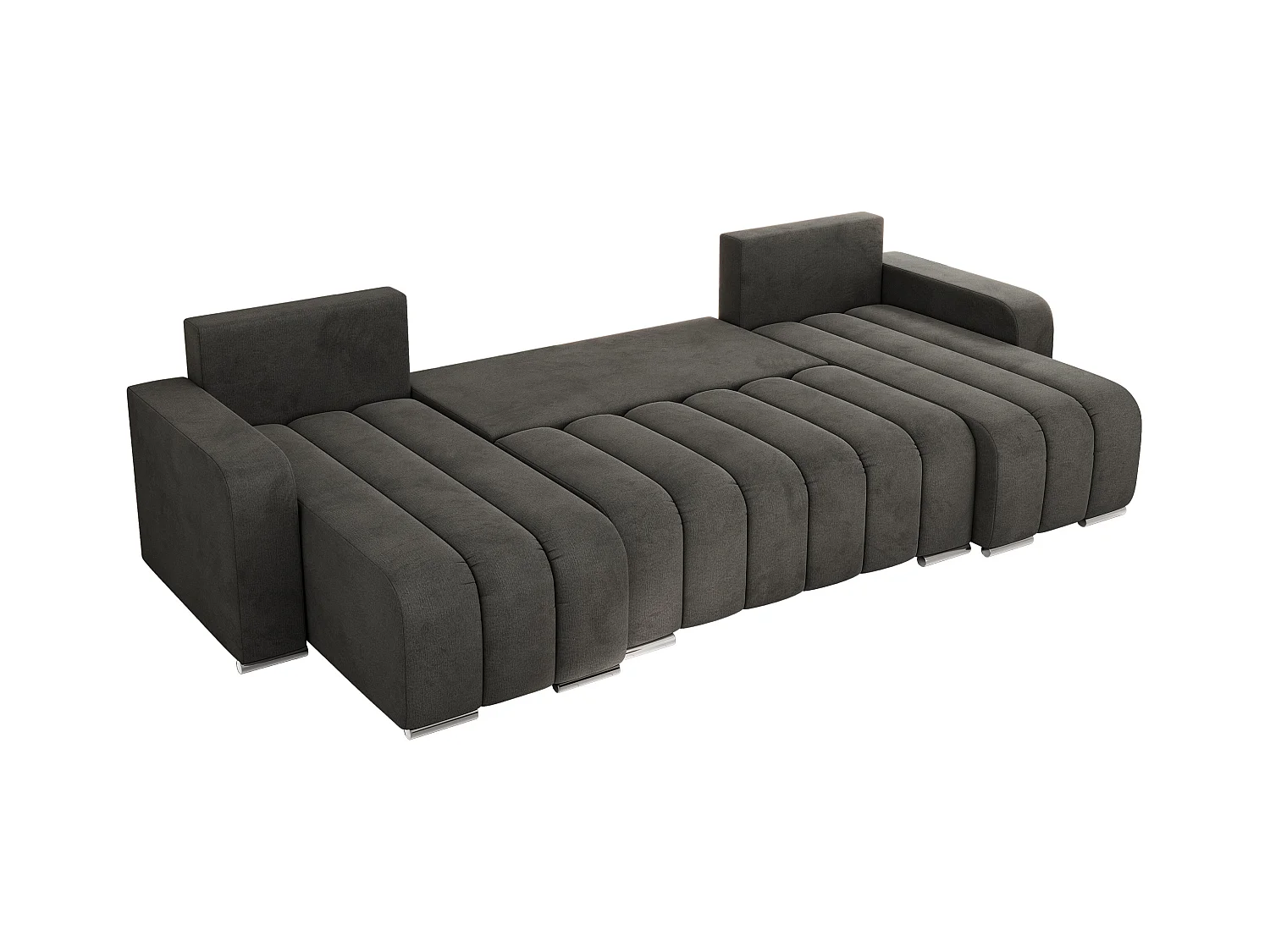 Ecksofa KIRASSO U - Wohnlandschaft, Schlaffunktion und Bettkasten, Couch U-form, lose Kissen - Dunkelgrau Velvet