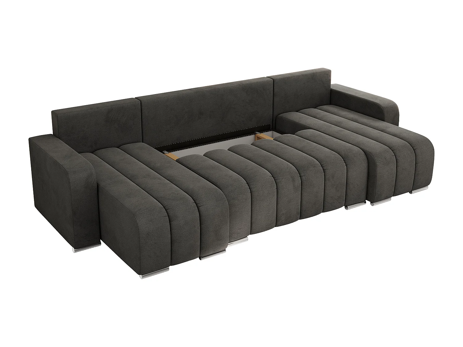 Ecksofa KIRASSO U - Wohnlandschaft, Schlaffunktion und Bettkasten, Couch U-form, lose Kissen - Dunkelgrau Velvet