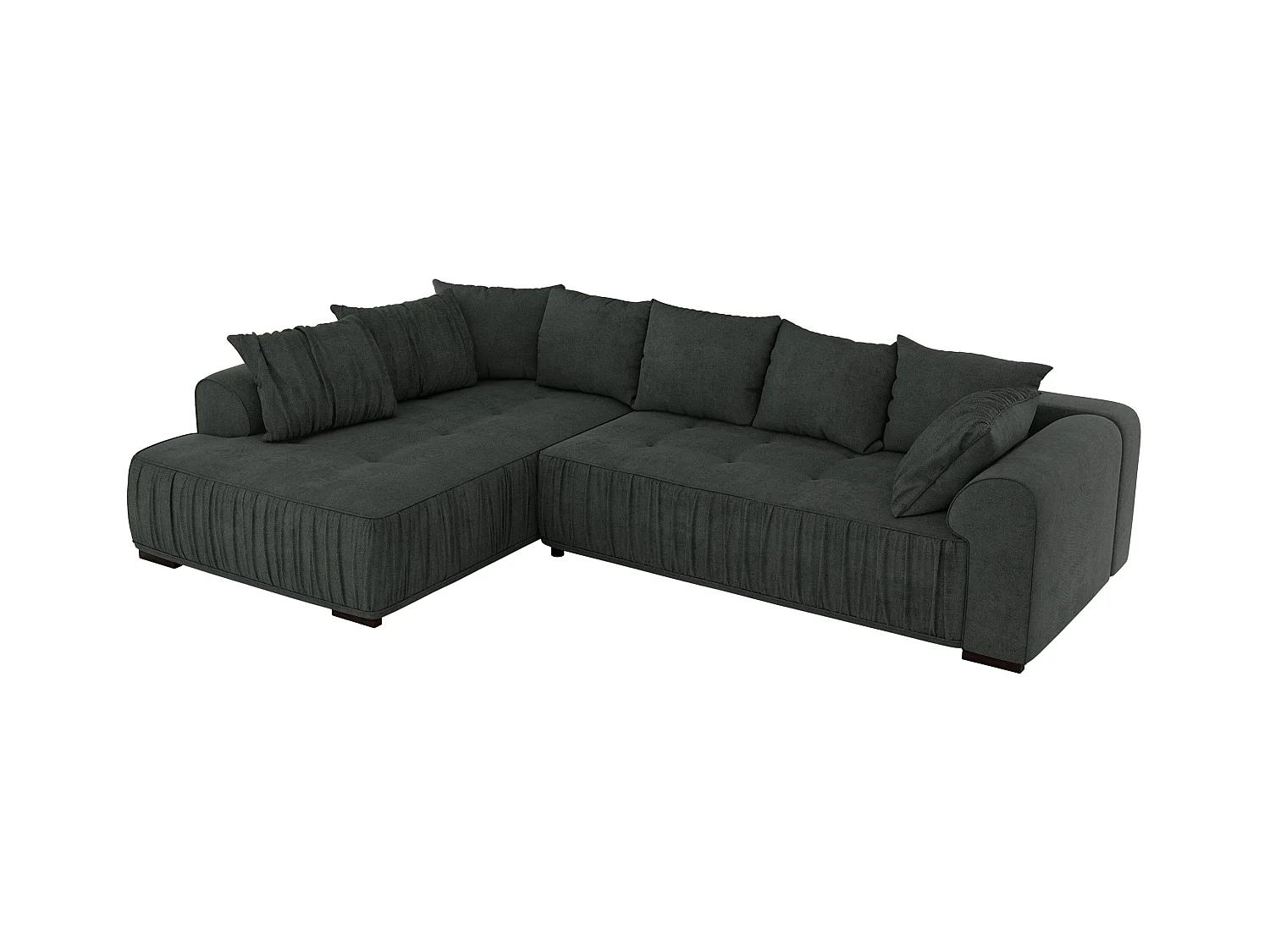 Ecksofa ORTA - Schlaffunktion und Bettkasten, lose Kissen, gesteppter Sitz, L-förmige Ecke - Dunkelgrau Stukture - Ecke Links