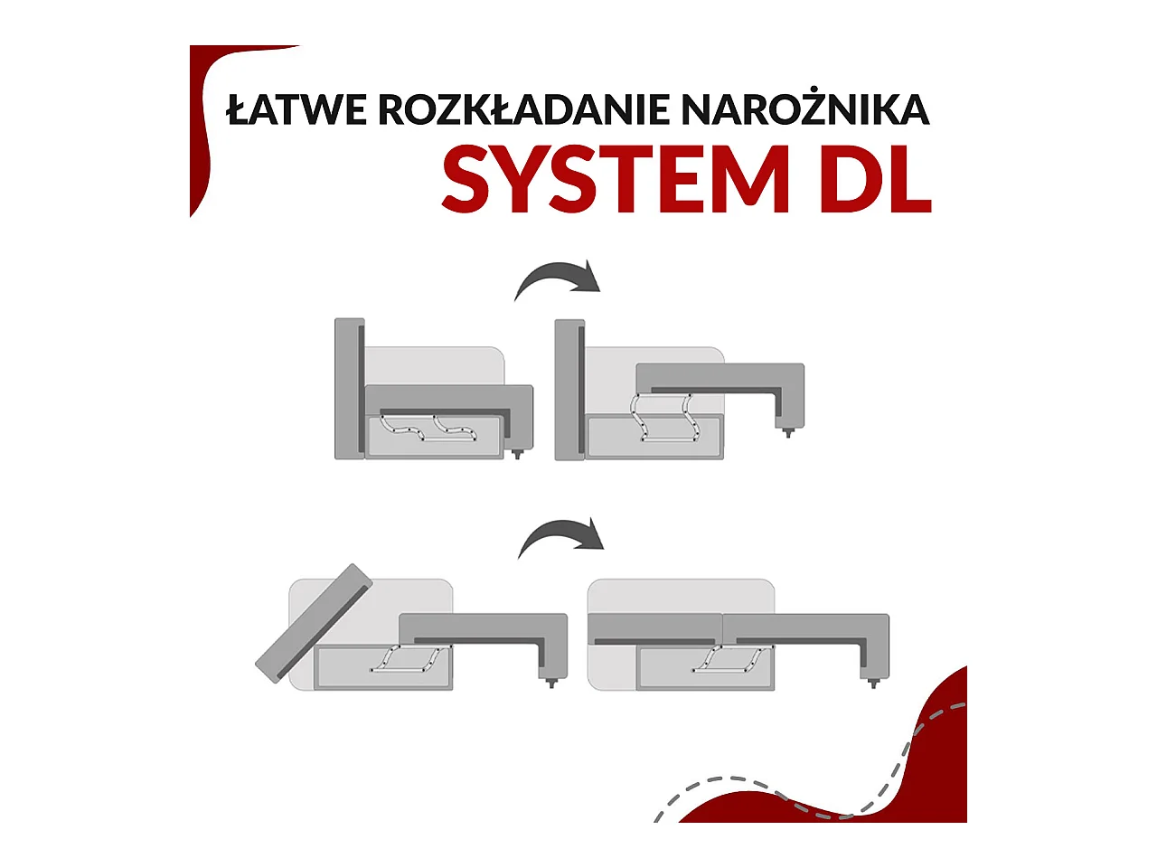 Ecksofa ORTA - Schlaffunktion und Bettkasten, lose Kissen, gesteppter Sitz, L-förmige Ecke - Dunkelgrau Stukture - Ecke Links