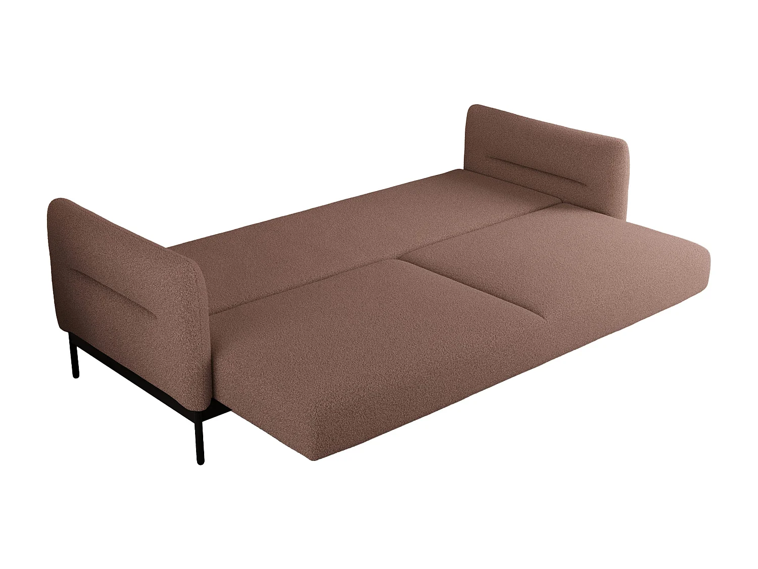Sofa SALENTO - 3-Sitzer mit Metallbeine, mobile Kopfstütze, Schlafsofa mit lose Kissen - Rosa Boucle