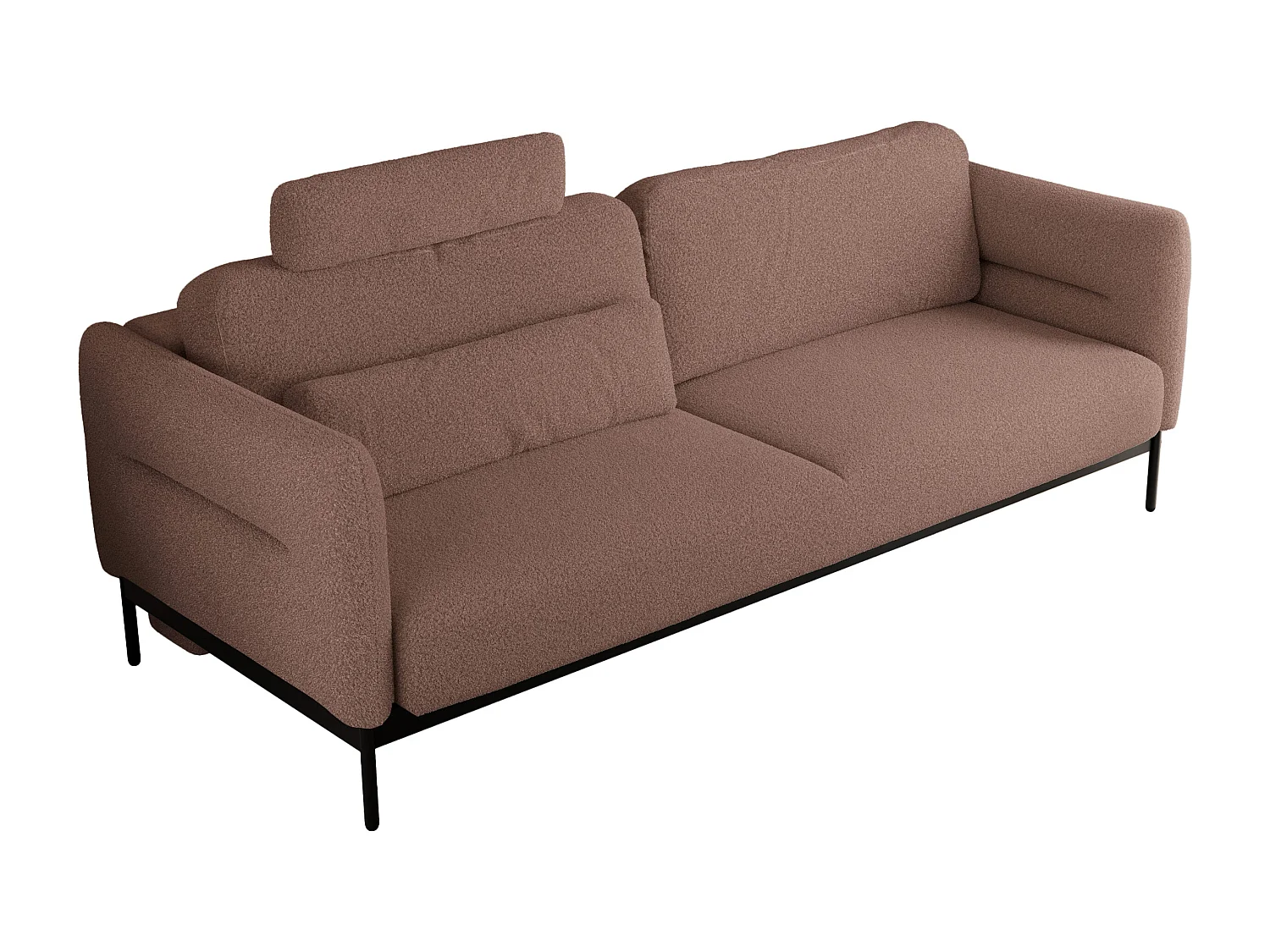 Sofa SALENTO - 3-Sitzer mit Metallbeine, mobile Kopfstütze, Schlafsofa mit lose Kissen - Rosa Boucle