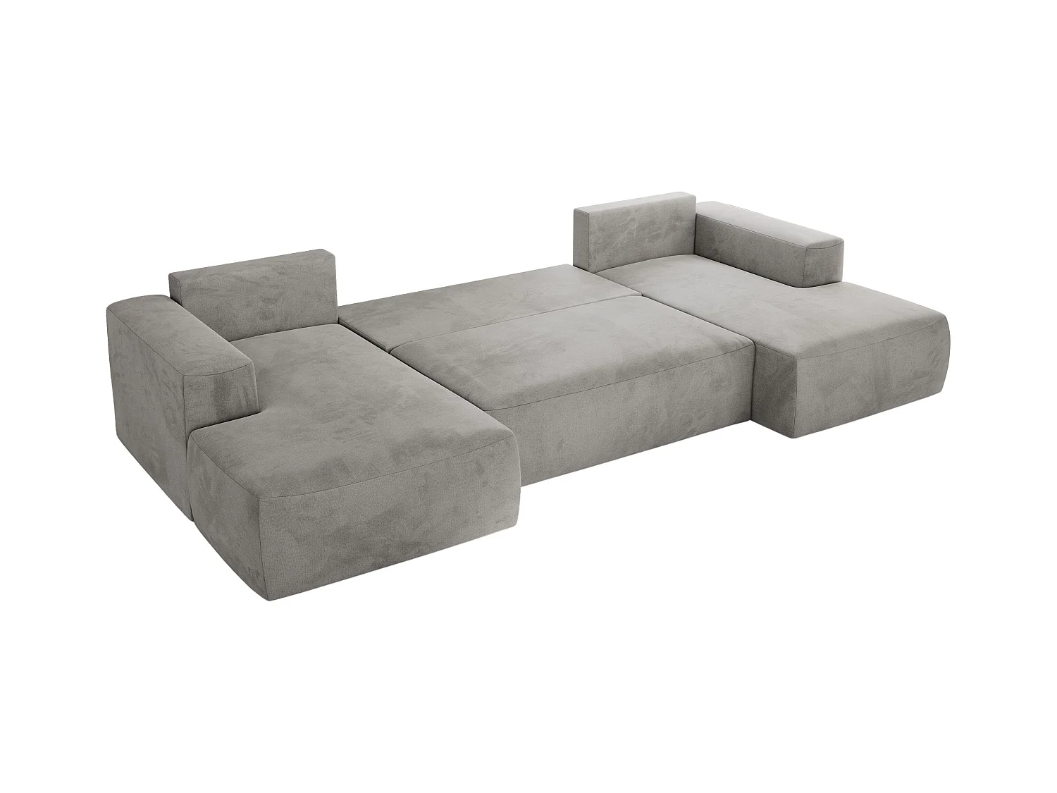 Ecksofa TRENTINO U - mit Schlaffunktion und Bettkasten, U-förmiges Wohnlandschaft, Armlehnen - Hellgrau Velvet