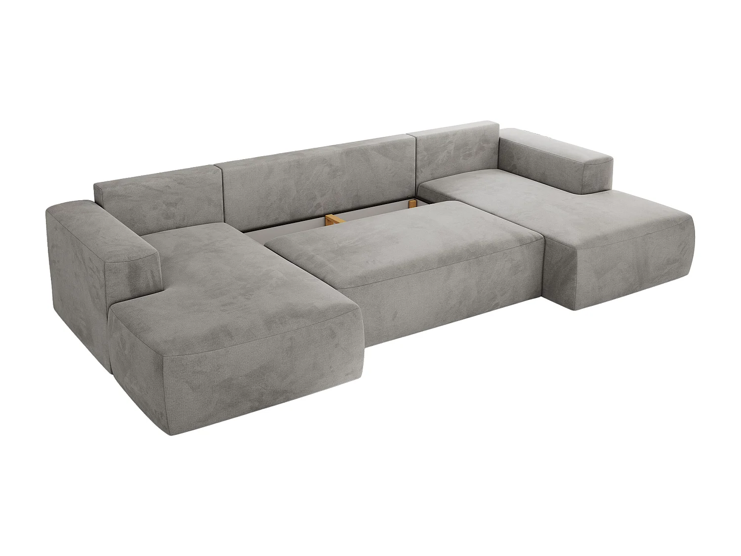 Ecksofa TRENTINO U - mit Schlaffunktion und Bettkasten, U-förmiges Wohnlandschaft, Armlehnen - Hellgrau Velvet