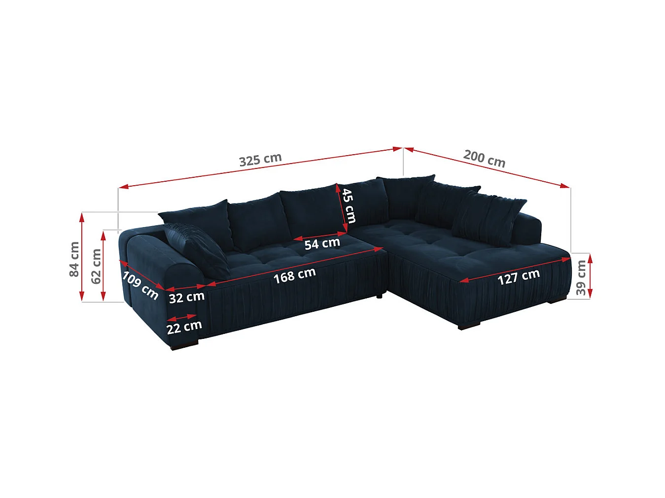 Ecksofa ORTA - Schlaffunktion und Bettkasten, lose Kissen, gesteppter Sitz, L-förmige Ecke - Dunkelblau Velvet - Ecke Rechts
