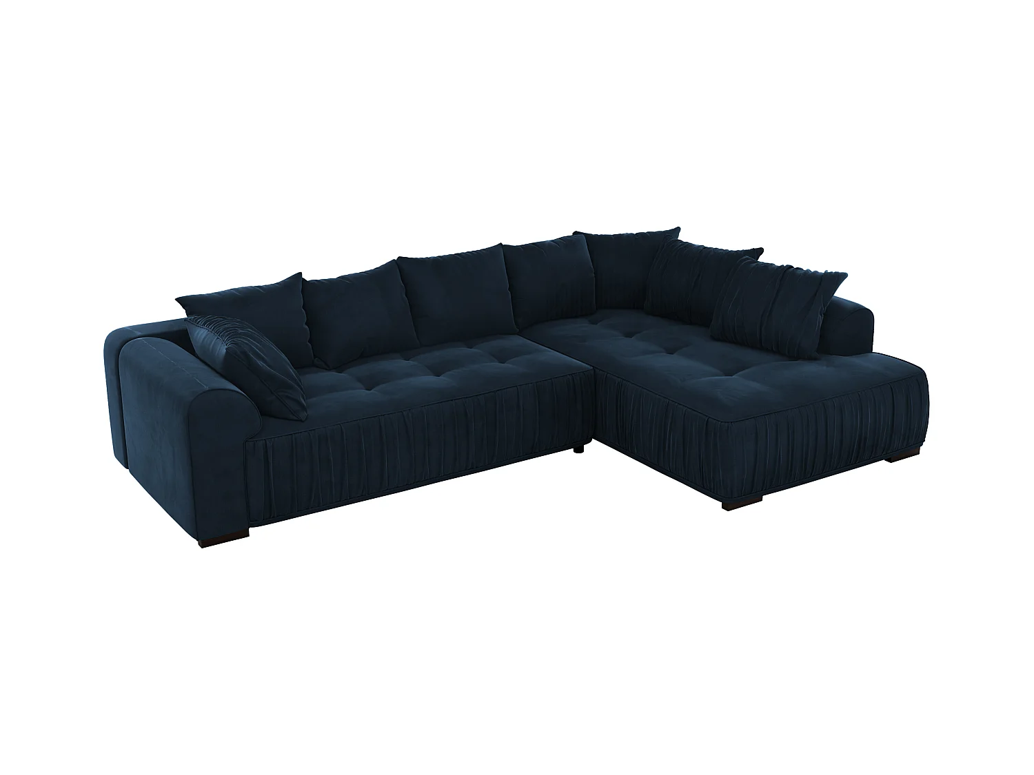 Ecksofa ORTA - Schlaffunktion und Bettkasten, lose Kissen, gesteppter Sitz, L-förmige Ecke - Dunkelblau Velvet - Ecke Rechts