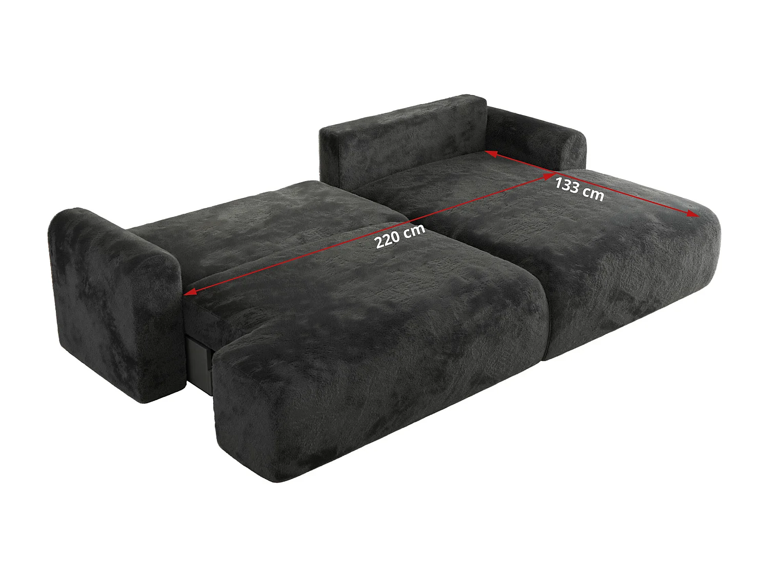 Ecksofa TONO - mit Schlaffunktion und Bettkasten, L-form Ecke, Armlehnen - Dunkelgrau Plüsch - Ecke Rechts