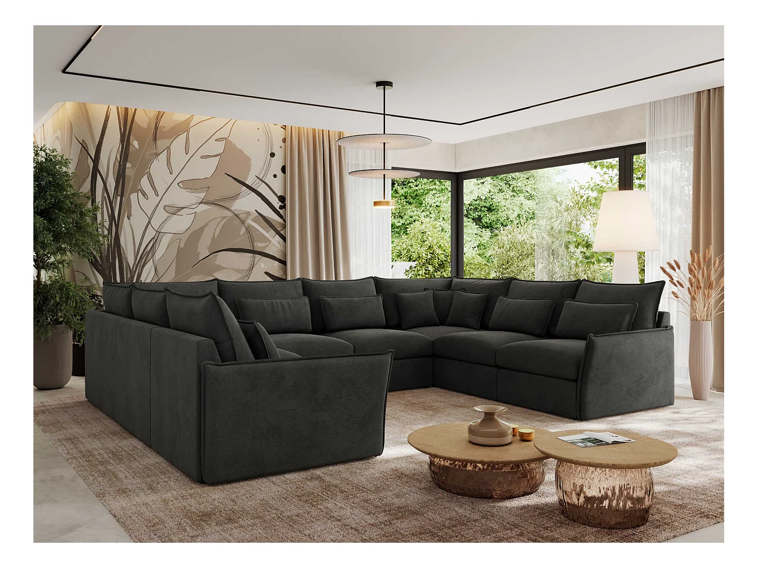 Ecksofa VERSO U8M - modulare U-förmige Ecke mit Armlehnen, Wohnlandschaft, Ecksofa XXL, lose Kissen - Dunkelgrau Velvet