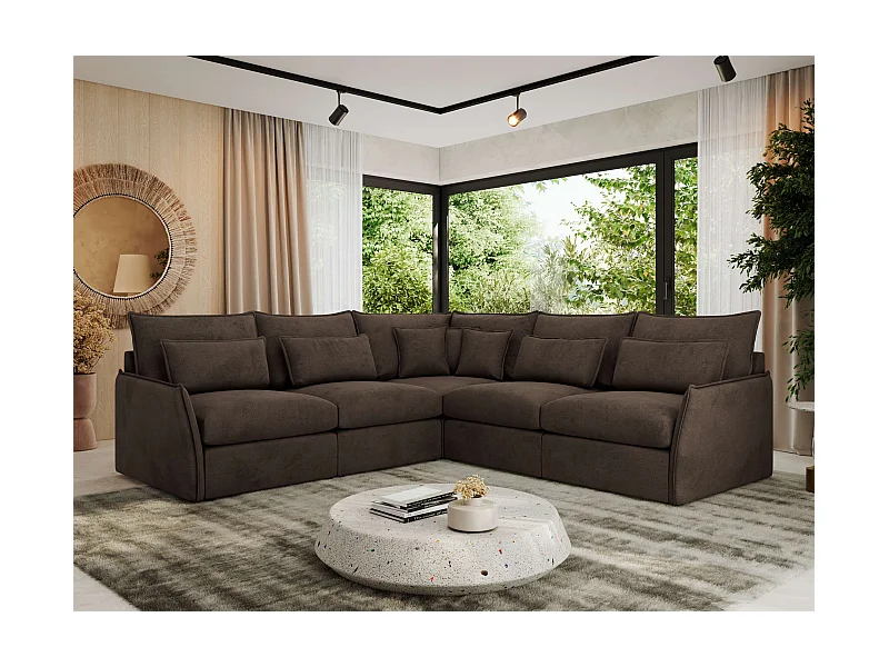 Ecksofa VERSO - modulare L-förmige Ecke, lose Kissen, Wohnlandschaft - Braun Velvet
