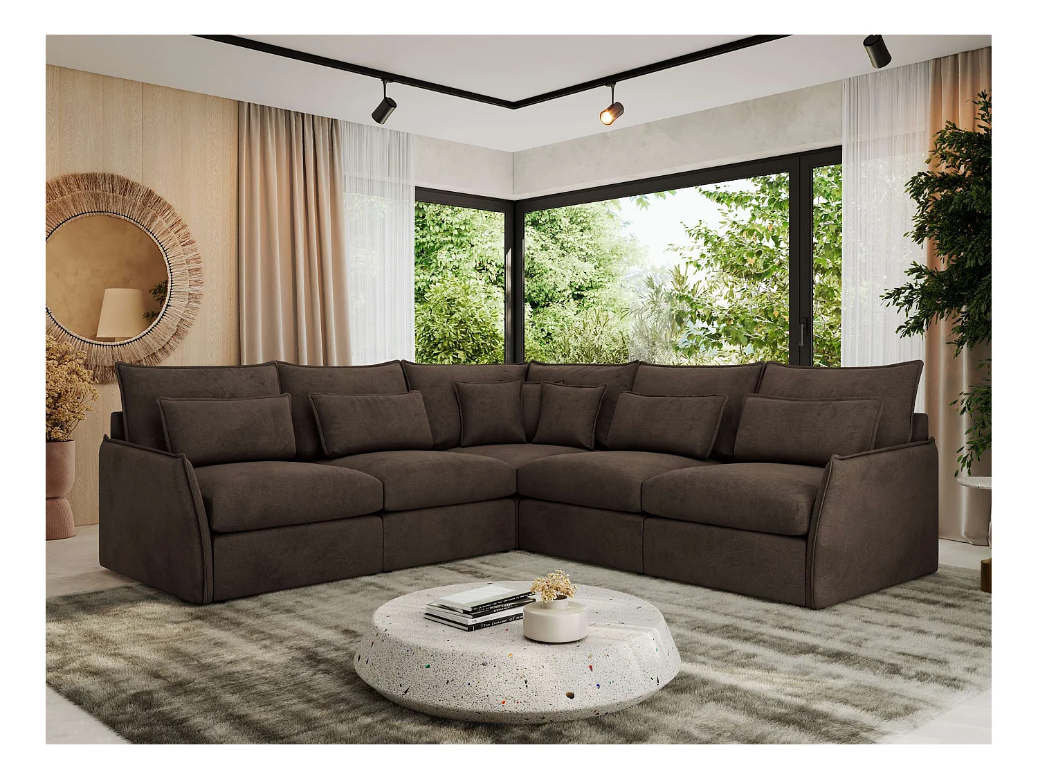 Ecksofa VERSO - modulare L-förmige Ecke, lose Kissen, Wohnlandschaft - Braun Velvet