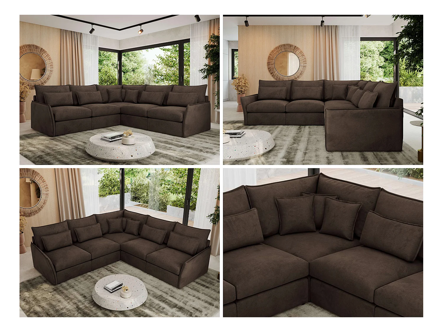 Ecksofa VERSO - modulare L-förmige Ecke, lose Kissen, Wohnlandschaft - Braun Velvet