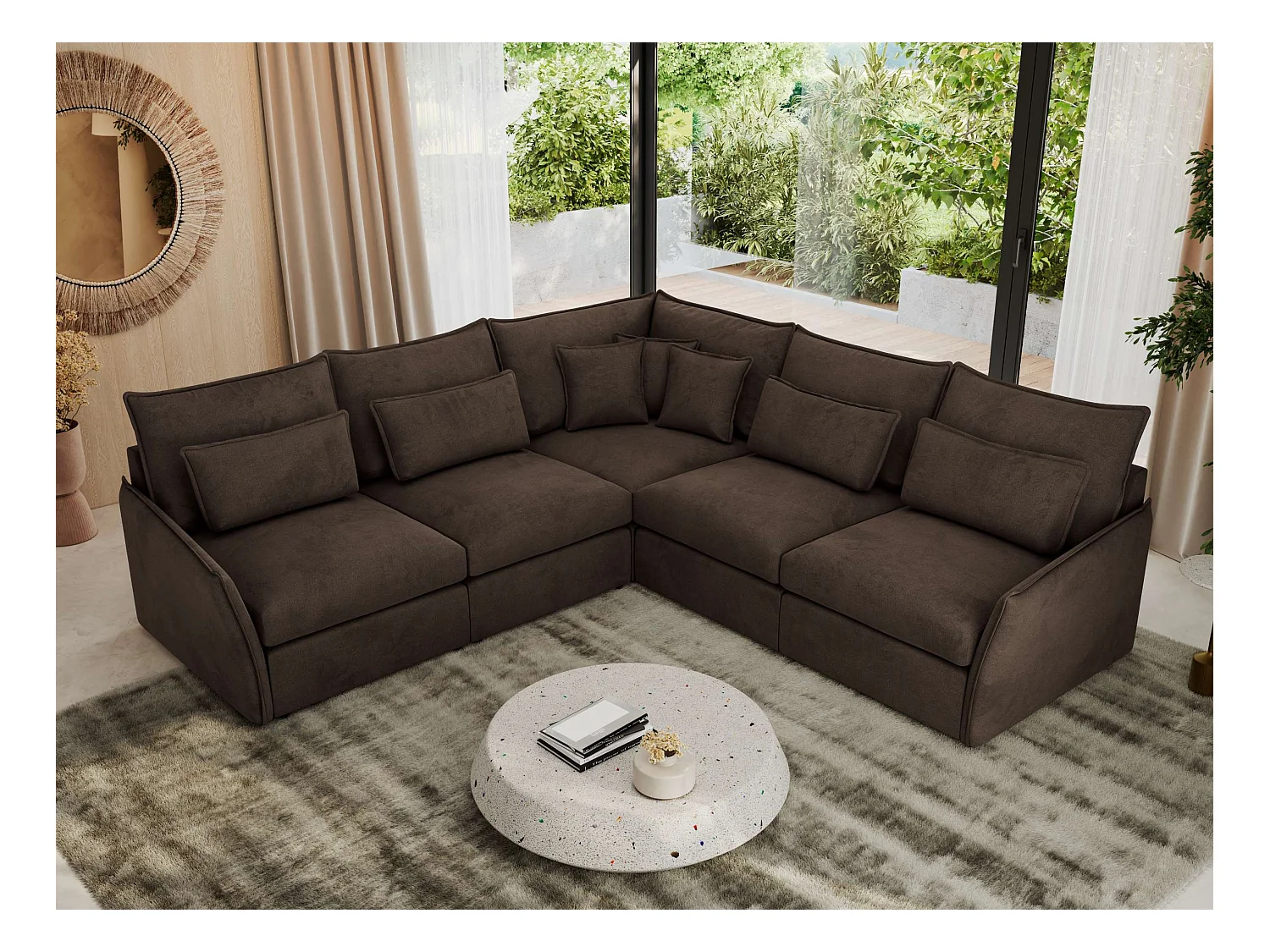 Ecksofa VERSO - modulare L-förmige Ecke, lose Kissen, Wohnlandschaft - Braun Velvet