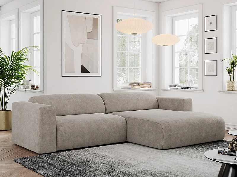 Ecksofa PASADENA - mit Armlehnen, Wohnlandschaft, freistehendes Sofa, große Ecke - Beige Stukture - Ecke Rechts