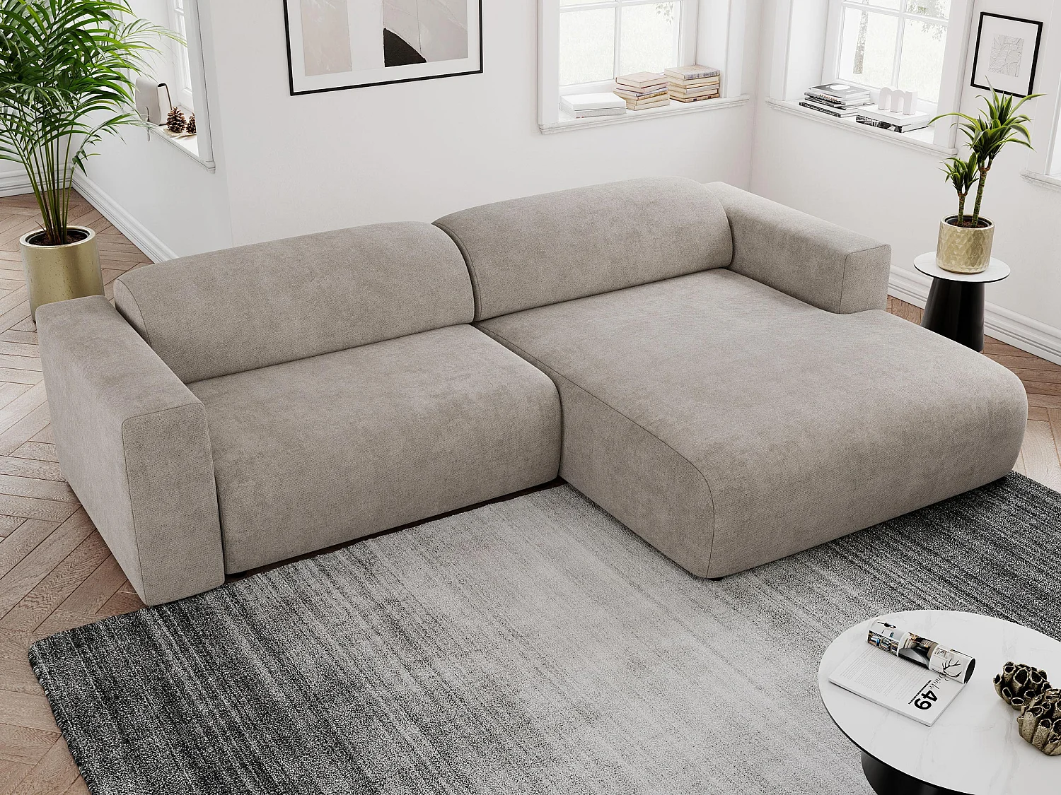Ecksofa PASADENA - mit Armlehnen, Wohnlandschaft, freistehendes Sofa, große Ecke - Beige Stukture - Ecke Rechts