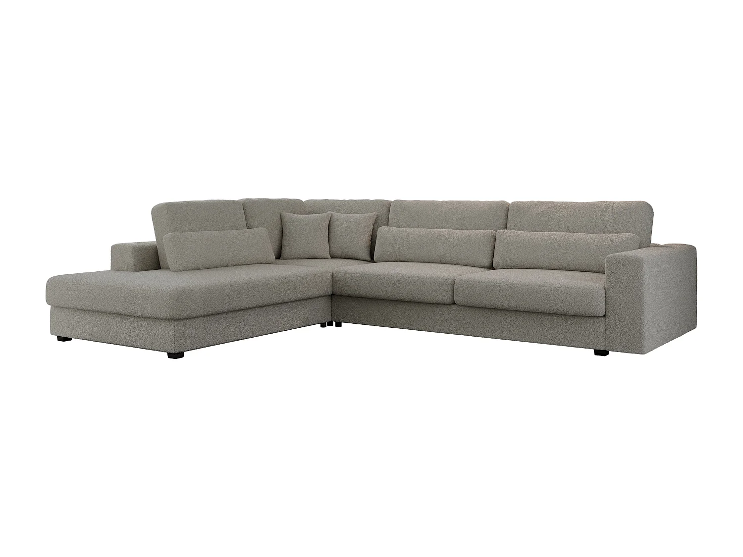 Ecksofa SAVONA - mit Armlehnen, lose Kissen, große L-förmige Ecke, Wohnlandschaft - Grau Boucle - Ecke Links