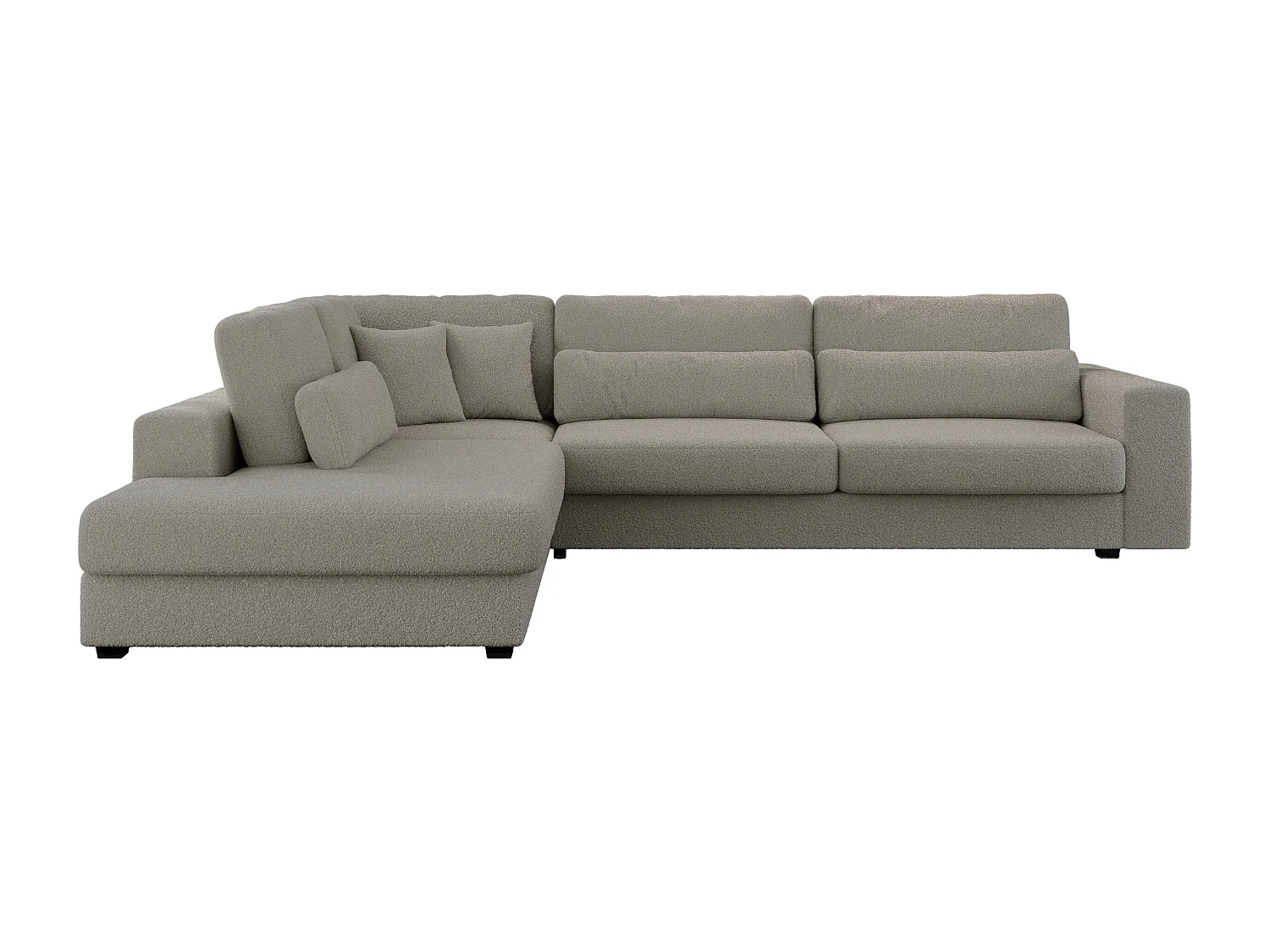 Ecksofa SAVONA - mit Armlehnen, lose Kissen, große L-förmige Ecke, Wohnlandschaft - Grau Boucle - Ecke Links
