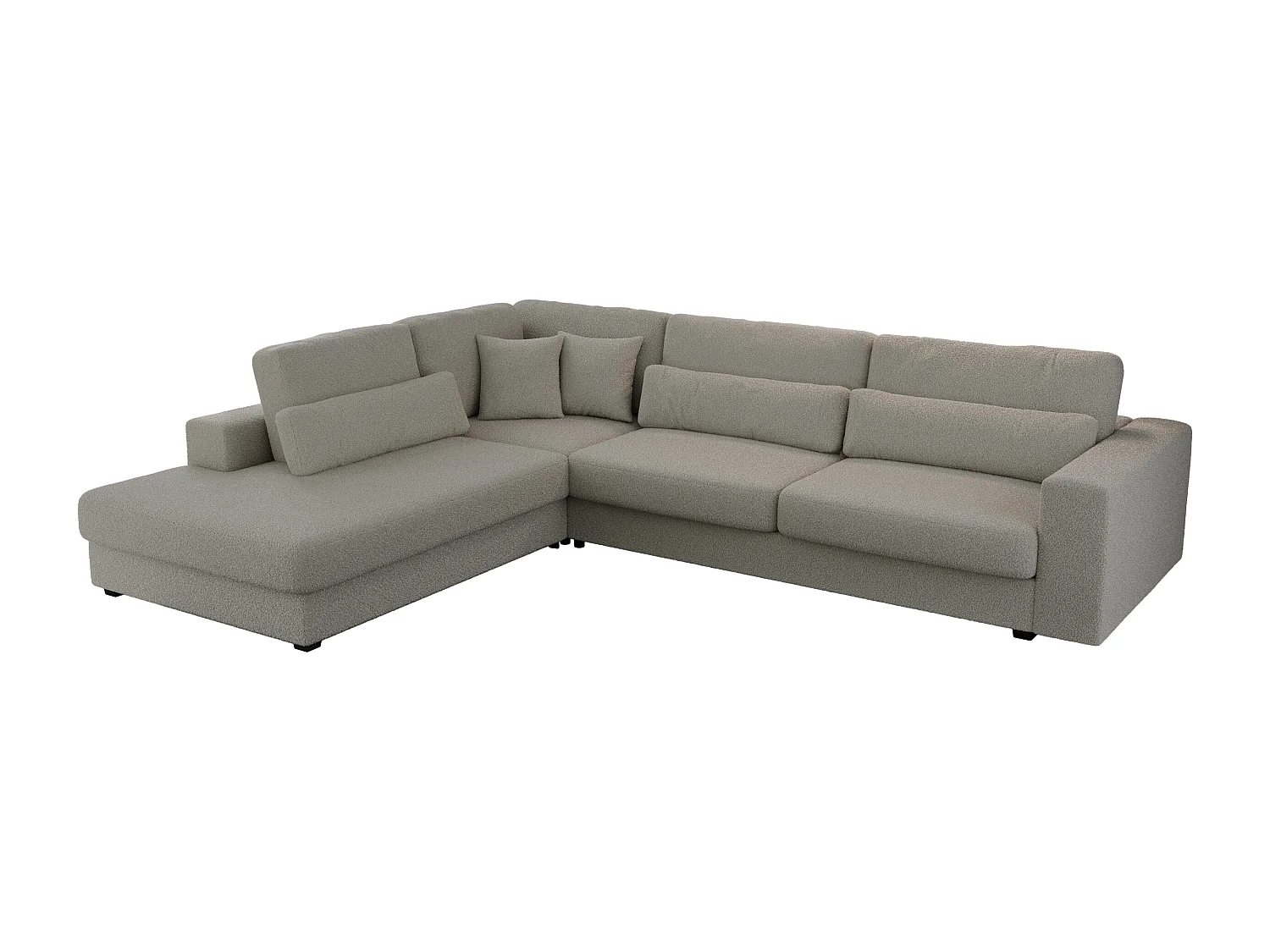 Ecksofa SAVONA - mit Armlehnen, lose Kissen, große L-förmige Ecke, Wohnlandschaft - Grau Boucle - Ecke Links