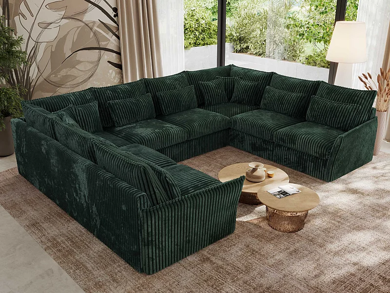 Ecksofa VERSO U8M - modulare U-förmige Ecke mit Armlehnen, Wohnlandschaft, Ecksofa XXL, lose Kissen - Grün Cord