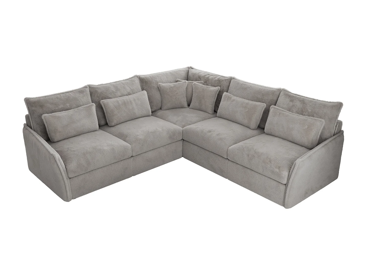 Ecksofa VERSO - modulare L-förmige Ecke, lose Kissen, Wohnlandschaft - Hellgrau Plüsch