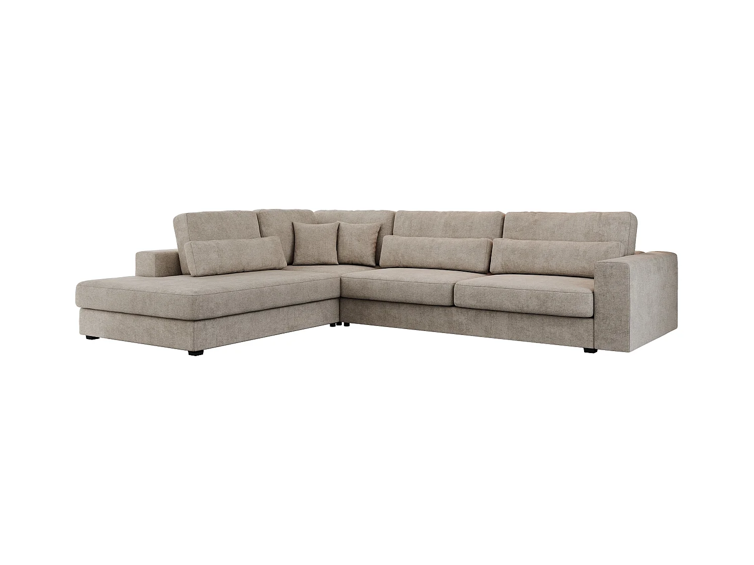 Ecksofa SAVONA - mit Armlehnen, lose Kissen, große L-förmige Ecke, Wohnlandschaft - Beige Strukture - Ecke Links