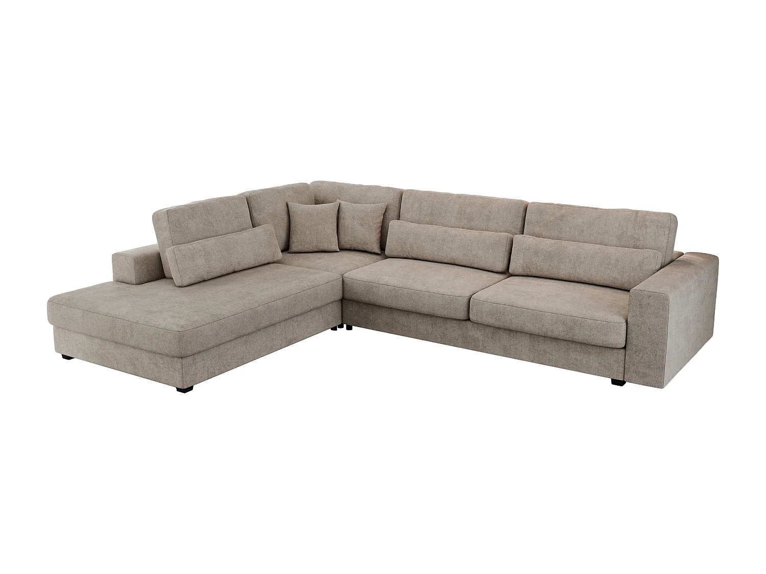 Ecksofa SAVONA - mit Armlehnen, lose Kissen, große L-förmige Ecke, Wohnlandschaft - Beige Strukture - Ecke Links