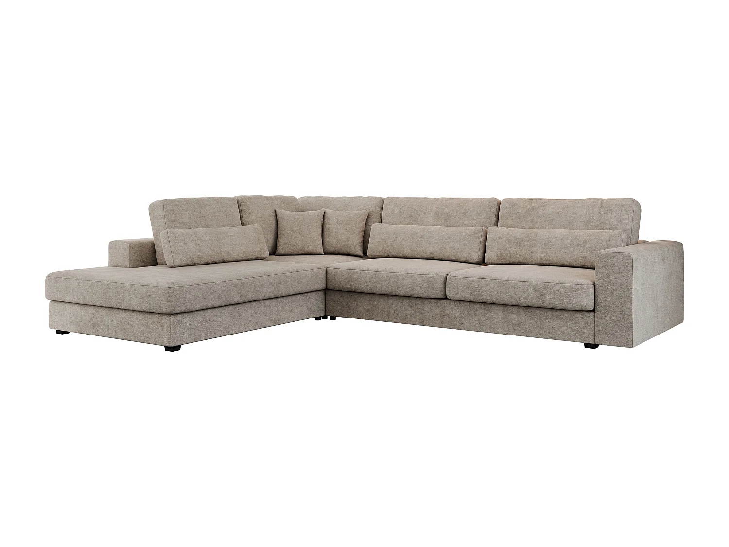Ecksofa SAVONA - mit Armlehnen, lose Kissen, große L-förmige Ecke, Wohnlandschaft - Beige Strukture - Ecke Links