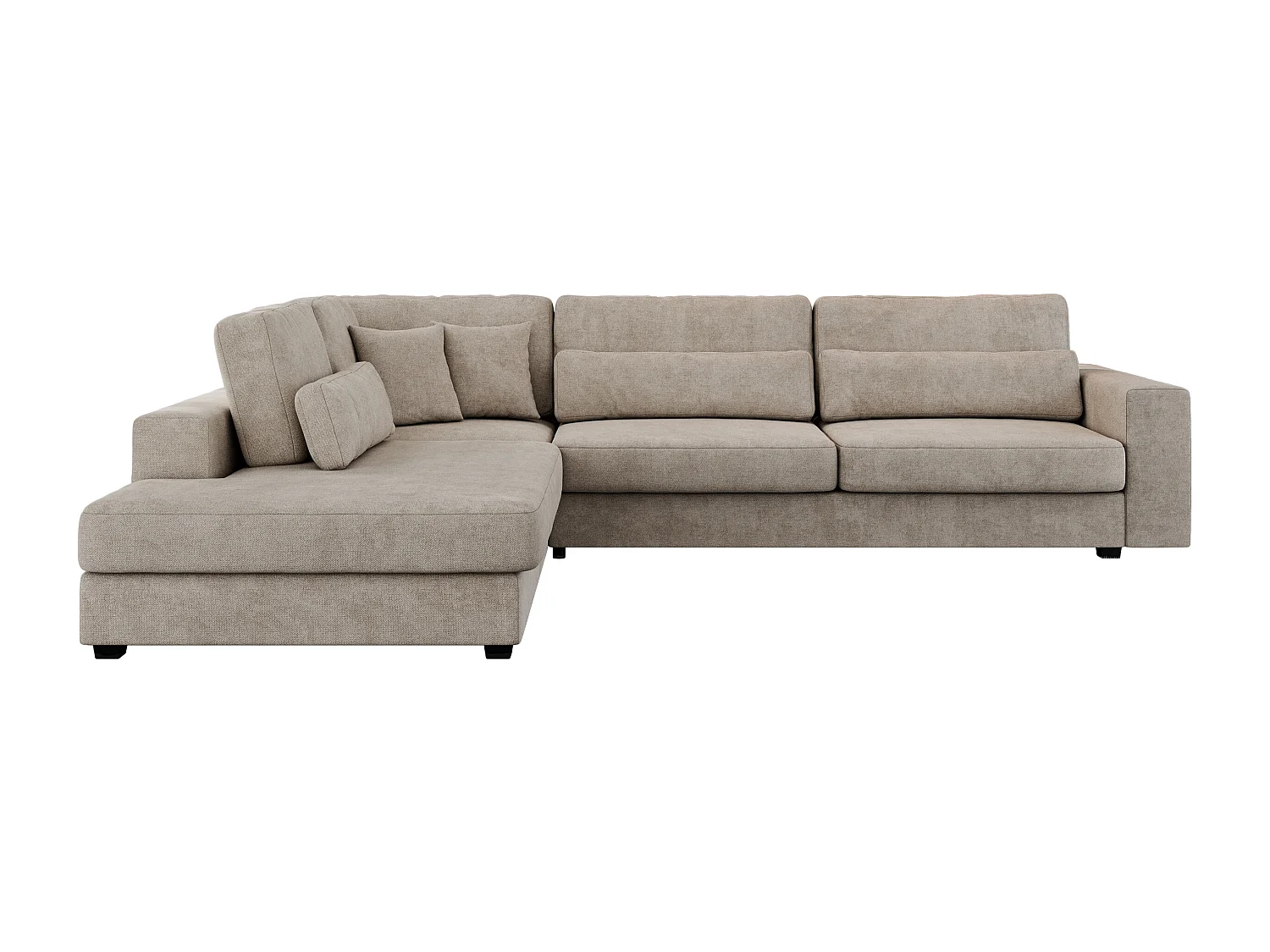 Ecksofa SAVONA - mit Armlehnen, lose Kissen, große L-förmige Ecke, Wohnlandschaft - Beige Strukture - Ecke Links