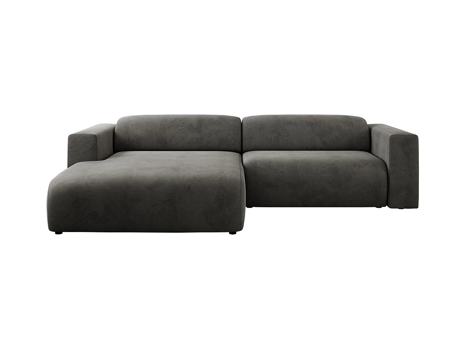 Ecksofa PASADENA - mit Armlehnen, Wohnlandschaft, freistehendes Sofa, große Ecke - Dunkelgrau Velvet - Ecke Links