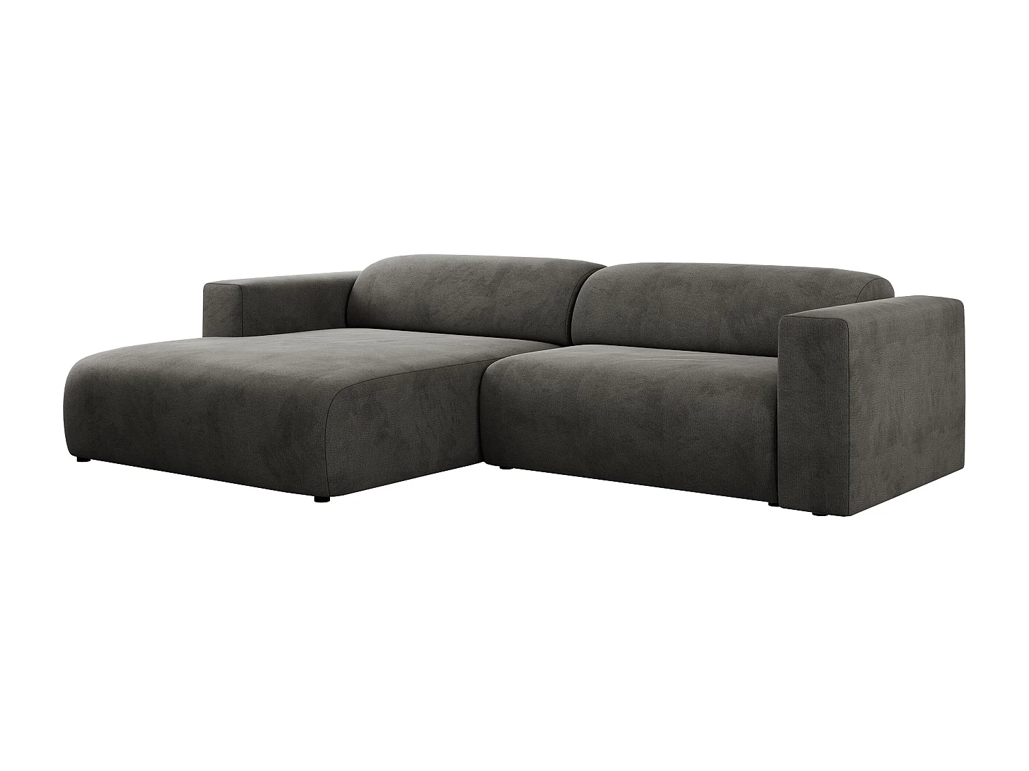 Ecksofa PASADENA - mit Armlehnen, Wohnlandschaft, freistehendes Sofa, große Ecke - Dunkelgrau Velvet - Ecke Links