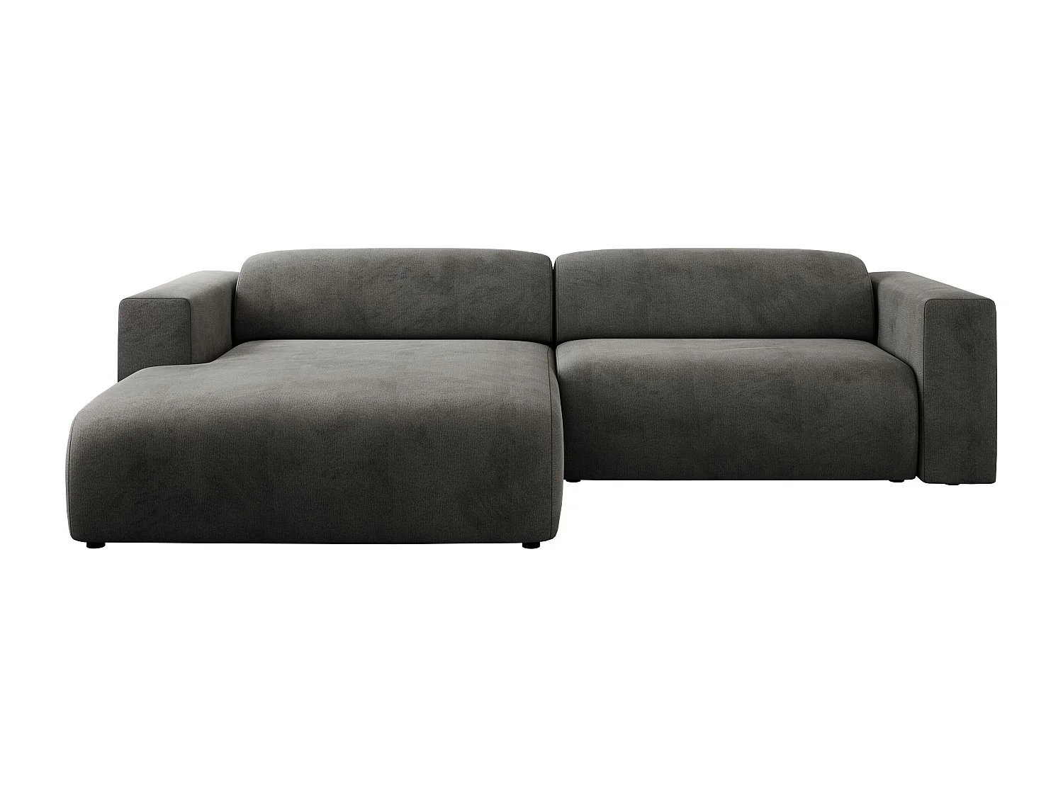 Ecksofa PASADENA - mit Armlehnen, Wohnlandschaft, freistehendes Sofa, große Ecke - Dunkelgrau Velvet - Ecke Links
