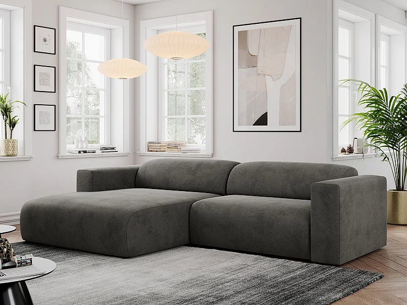Ecksofa PASADENA - mit Armlehnen, Wohnlandschaft, freistehendes Sofa, große Ecke - Dunkelgrau Velvet - Ecke Links
