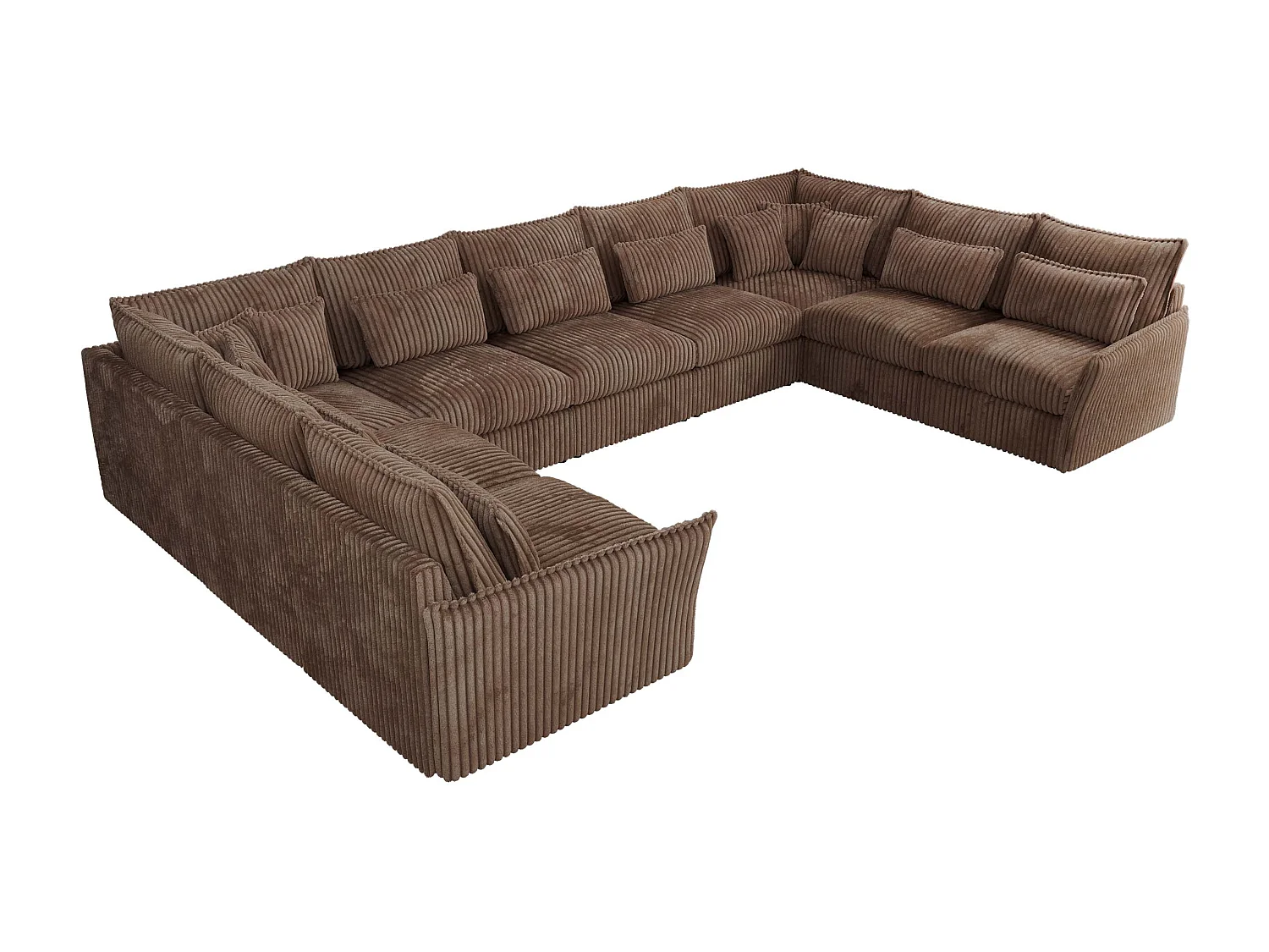 Ecksofa VERSO U9M - XXL Wohnlandschaft Ecke, modulare, Armlehnen und lose Kissen - Braun Cord