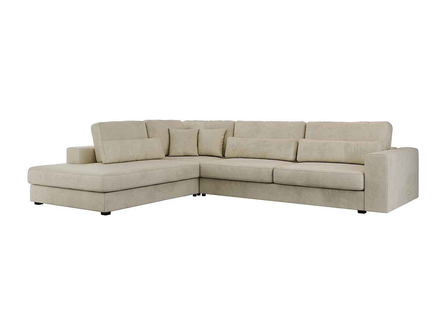 Ecksofa SAVONA - mit Armlehnen, lose Kissen, große L-förmige Ecke, Wohnlandschaft - Beige Velvet - Ecke Links