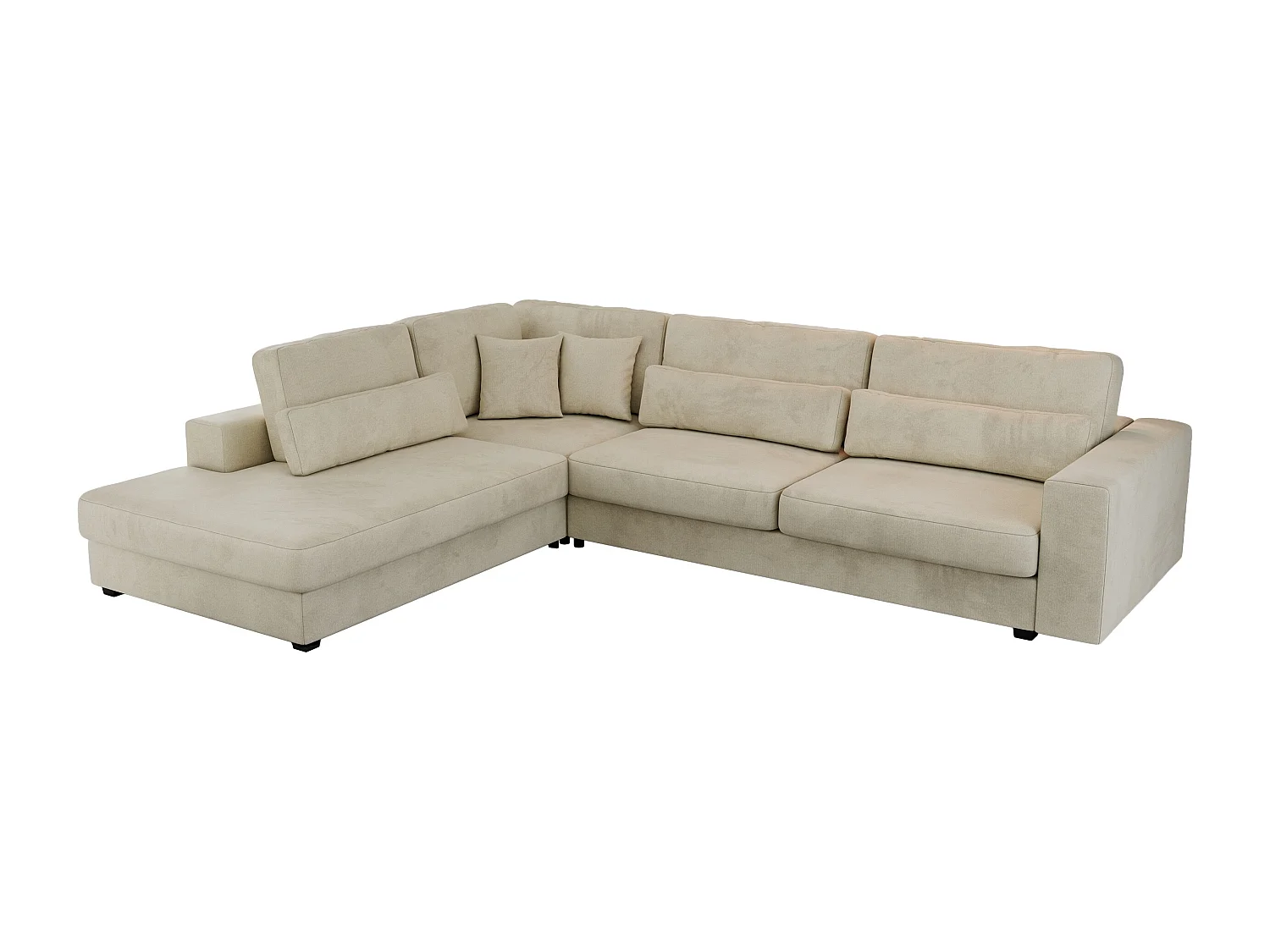 Ecksofa SAVONA - mit Armlehnen, lose Kissen, große L-förmige Ecke, Wohnlandschaft - Beige Velvet - Ecke Links