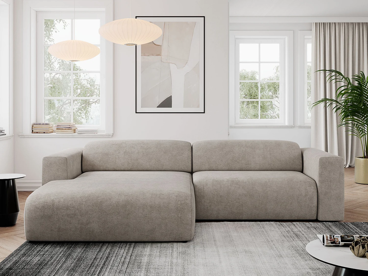 Ecksofa PASADENA - mit Armlehnen, Wohnlandschaft, freistehendes Sofa, große Ecke - Beige Stukture - Ecke Links