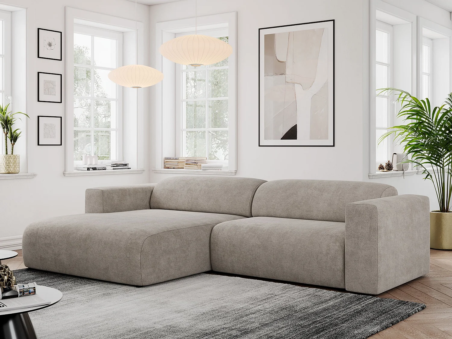Ecksofa PASADENA - mit Armlehnen, Wohnlandschaft, freistehendes Sofa, große Ecke - Beige Stukture - Ecke Links