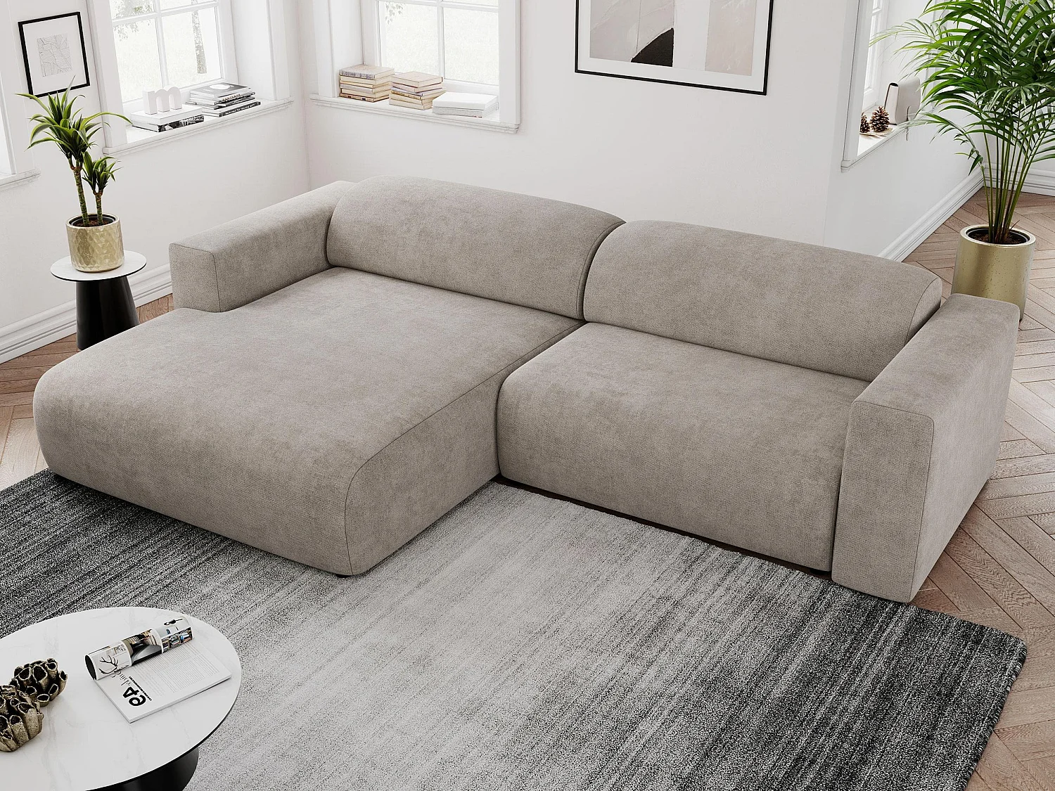 Ecksofa PASADENA - mit Armlehnen, Wohnlandschaft, freistehendes Sofa, große Ecke - Beige Stukture - Ecke Links
