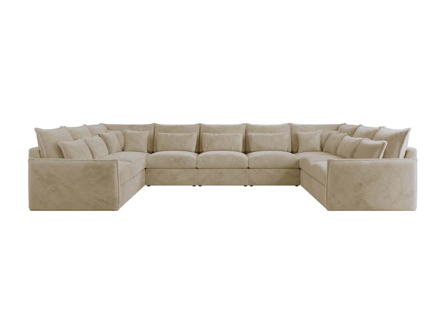 Ecksofa VERSO U9M - XXL Wohnlandschaft Ecke, modulare, Armlehnen und lose Kissen - Creme Plüsch