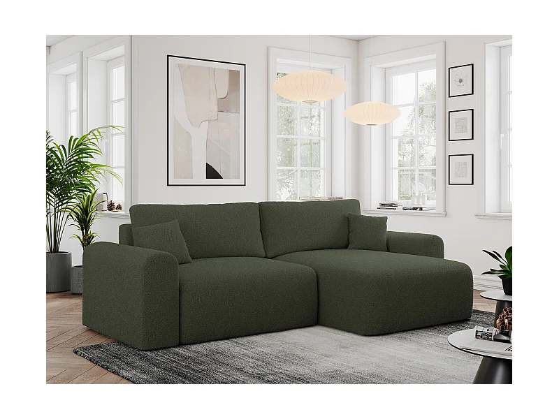 Ecksofa NELSON - Schlafcouch mit Armlehnen und Bettkasten, universelles L-förmige Ecksofa - Grün Boucle