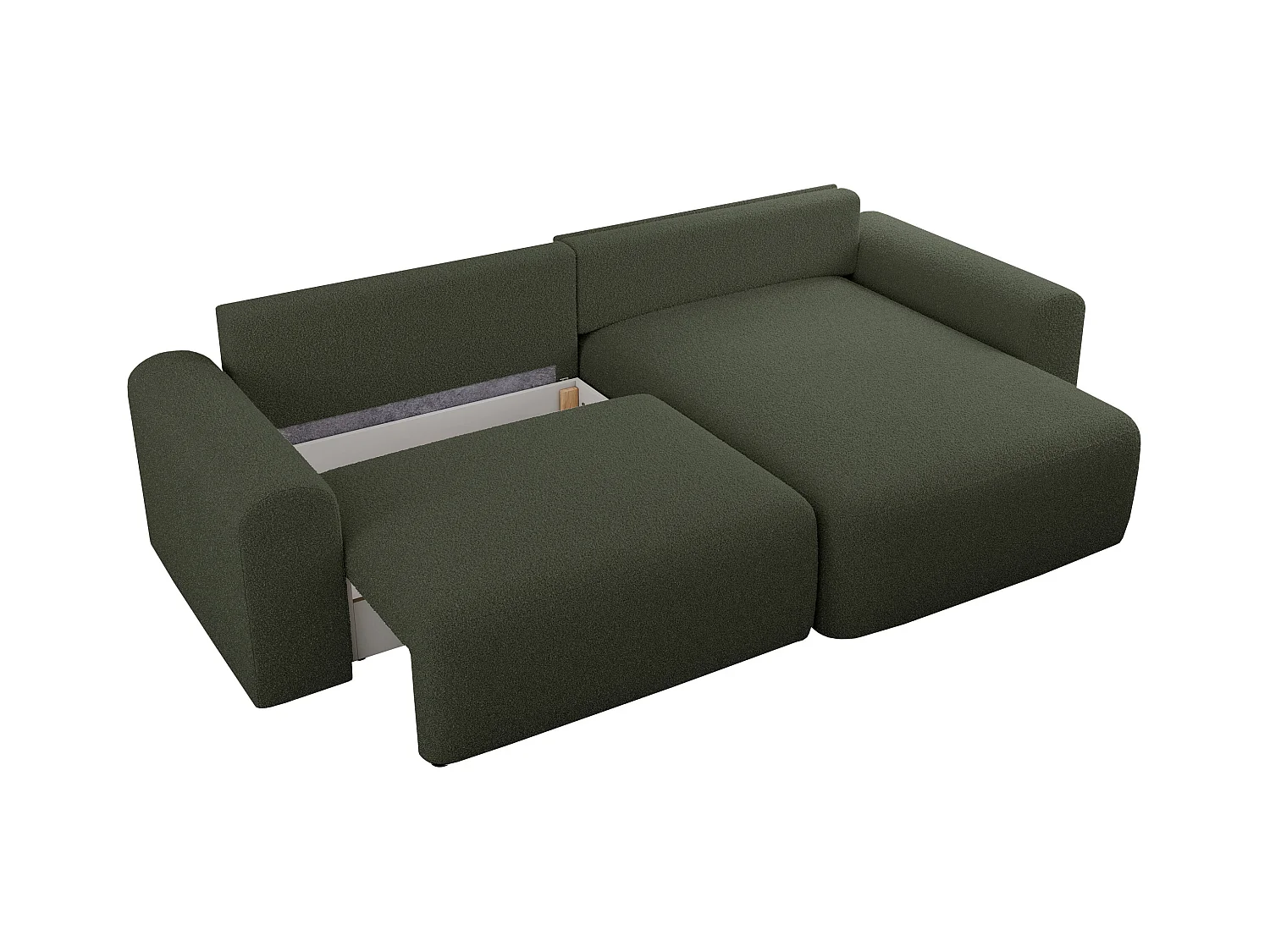 Ecksofa NELSON - Schlafcouch mit Armlehnen und Bettkasten, universelles L-förmige Ecksofa - Grün Boucle
