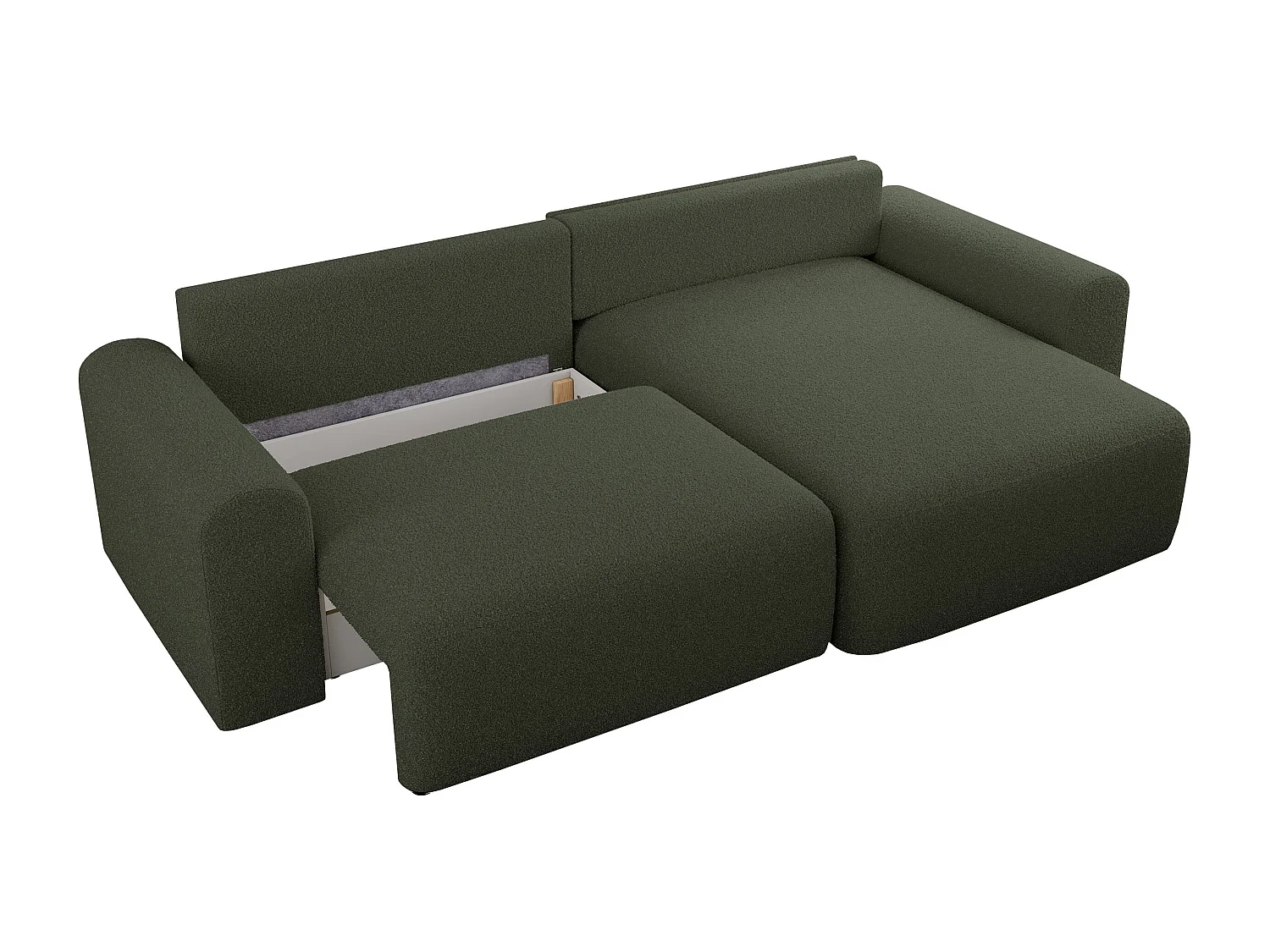 Ecksofa NELSON - Schlafcouch mit Armlehnen und Bettkasten, universelles L-förmige Ecksofa - Grün Boucle