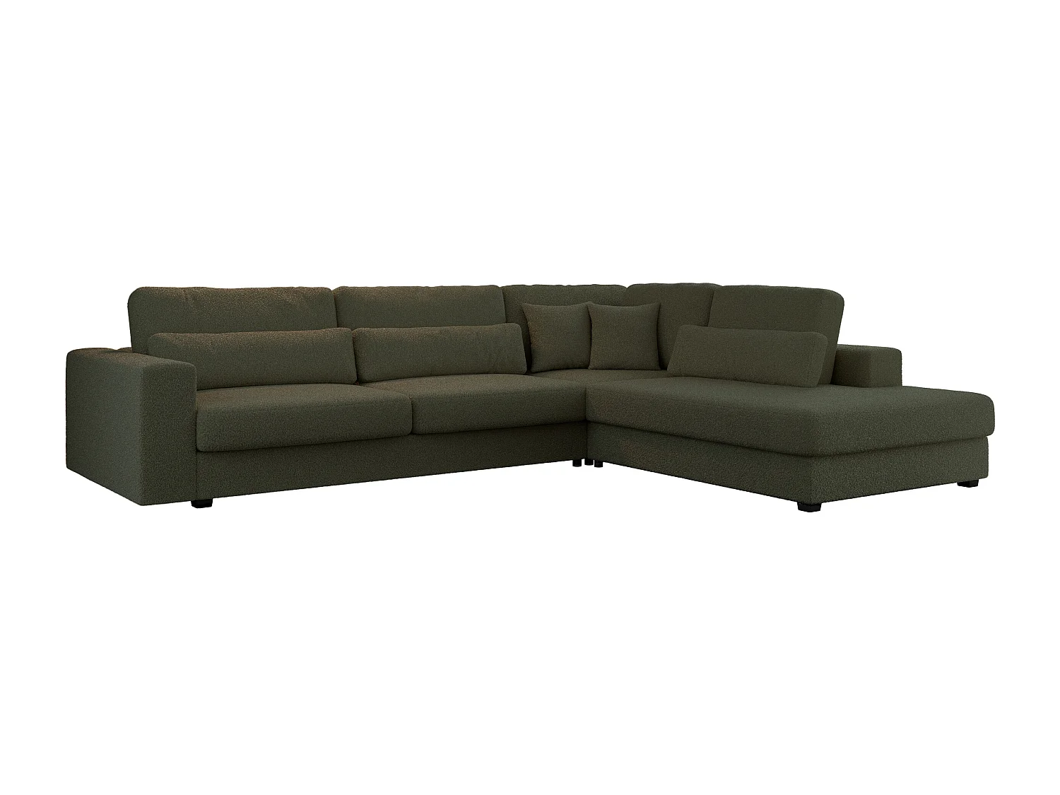 Ecksofa SAVONA - mit Armlehnen, lose Kissen, große L-förmige Ecke, Wohnlandschaft - Grün Boucle - Ecke Rechts