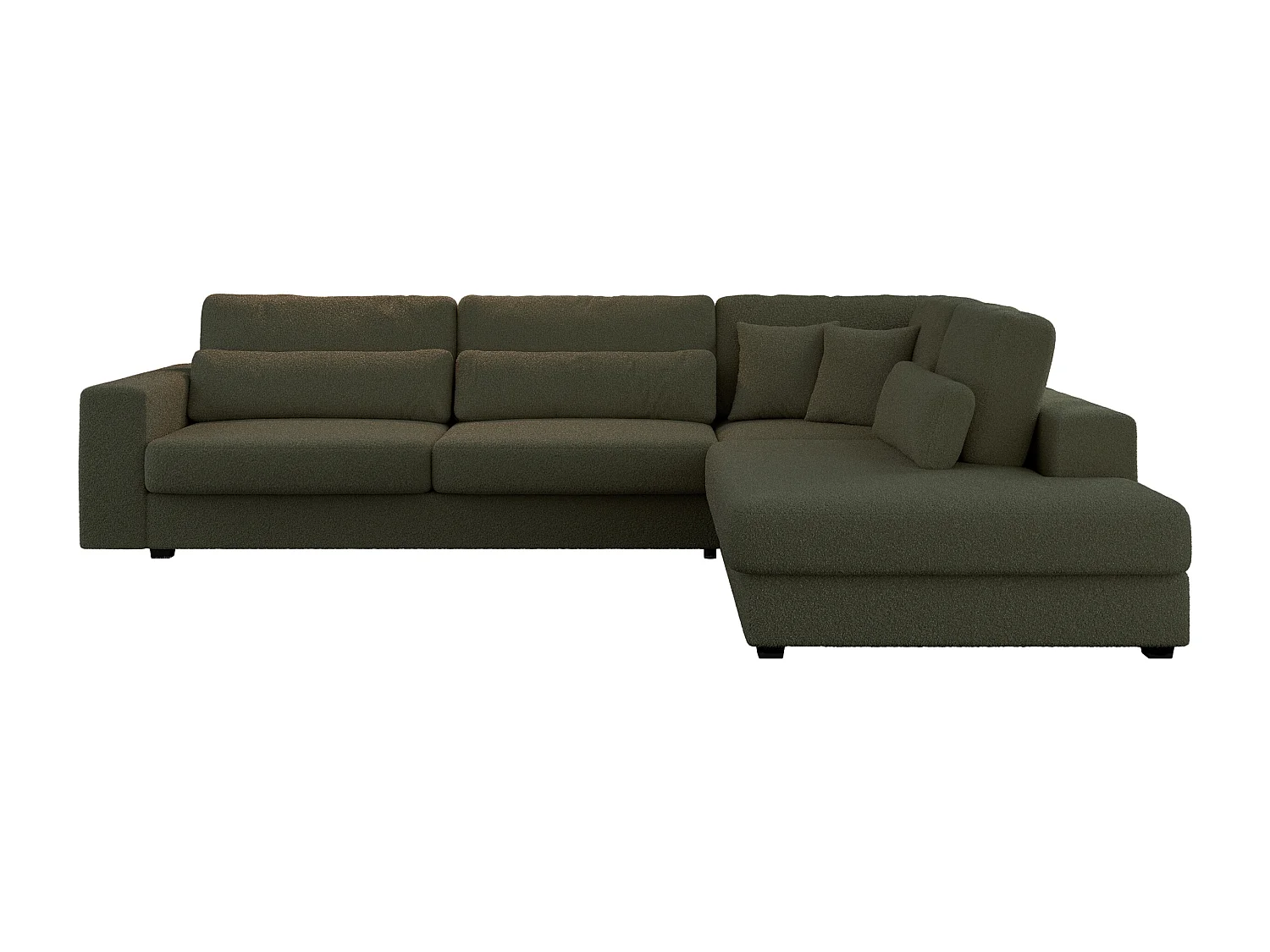 Ecksofa SAVONA - mit Armlehnen, lose Kissen, große L-förmige Ecke, Wohnlandschaft - Grün Boucle - Ecke Rechts