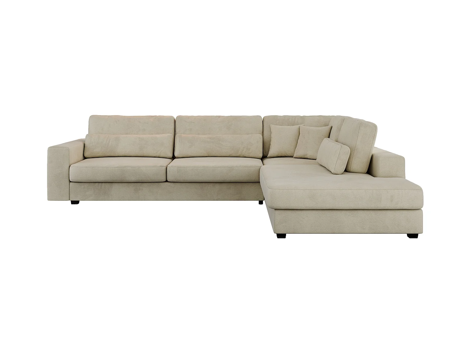 Ecksofa SAVONA - mit Armlehnen, lose Kissen, große L-förmige Ecke, Wohnlandschaft - Beige Velvet - Ecke Rechts