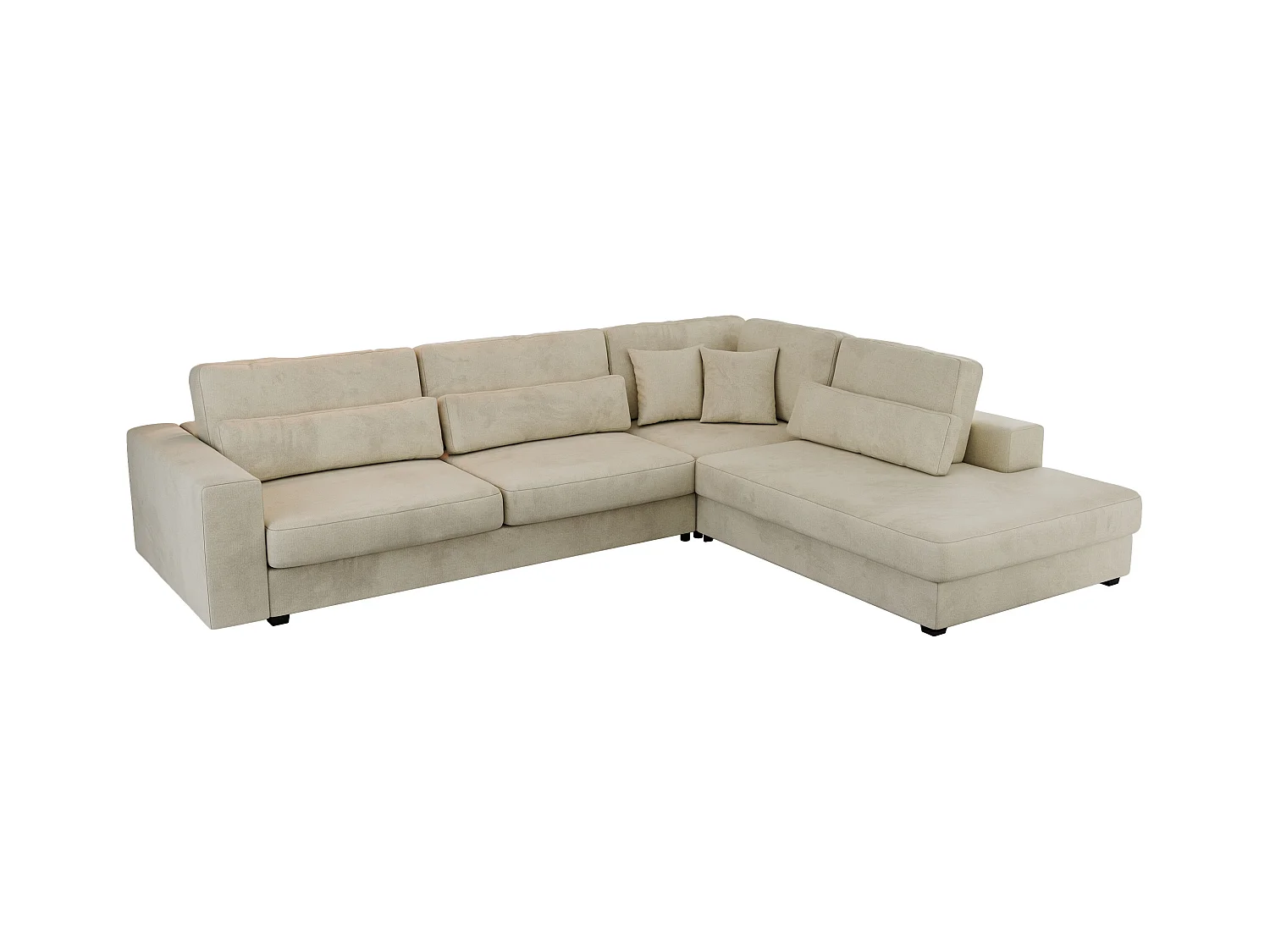 Ecksofa SAVONA - mit Armlehnen, lose Kissen, große L-förmige Ecke, Wohnlandschaft - Beige Velvet - Ecke Rechts