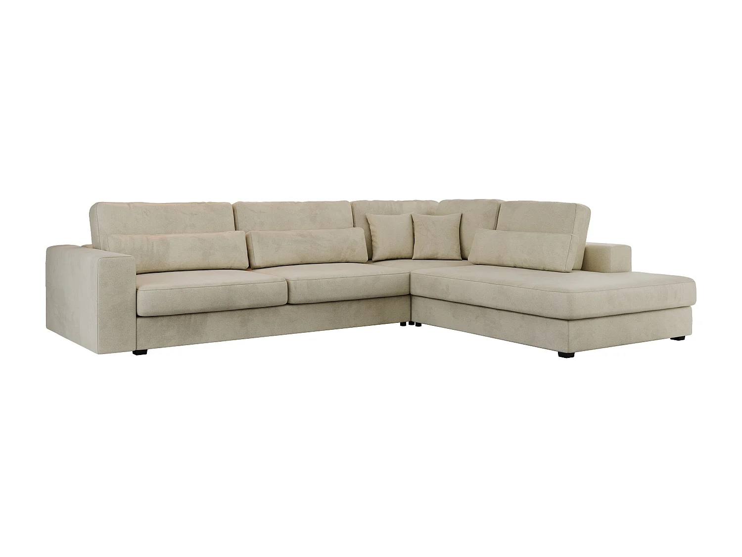 Ecksofa SAVONA - mit Armlehnen, lose Kissen, große L-förmige Ecke, Wohnlandschaft - Beige Velvet - Ecke Rechts