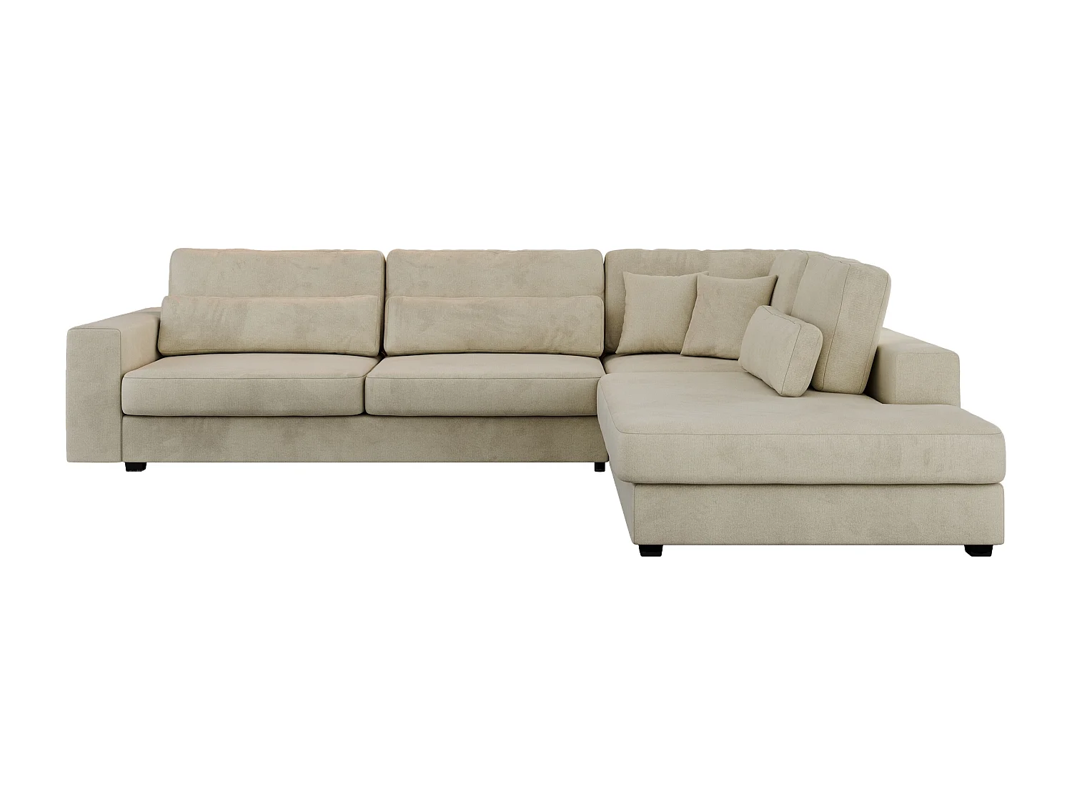 Ecksofa SAVONA - mit Armlehnen, lose Kissen, große L-förmige Ecke, Wohnlandschaft - Beige Velvet - Ecke Rechts